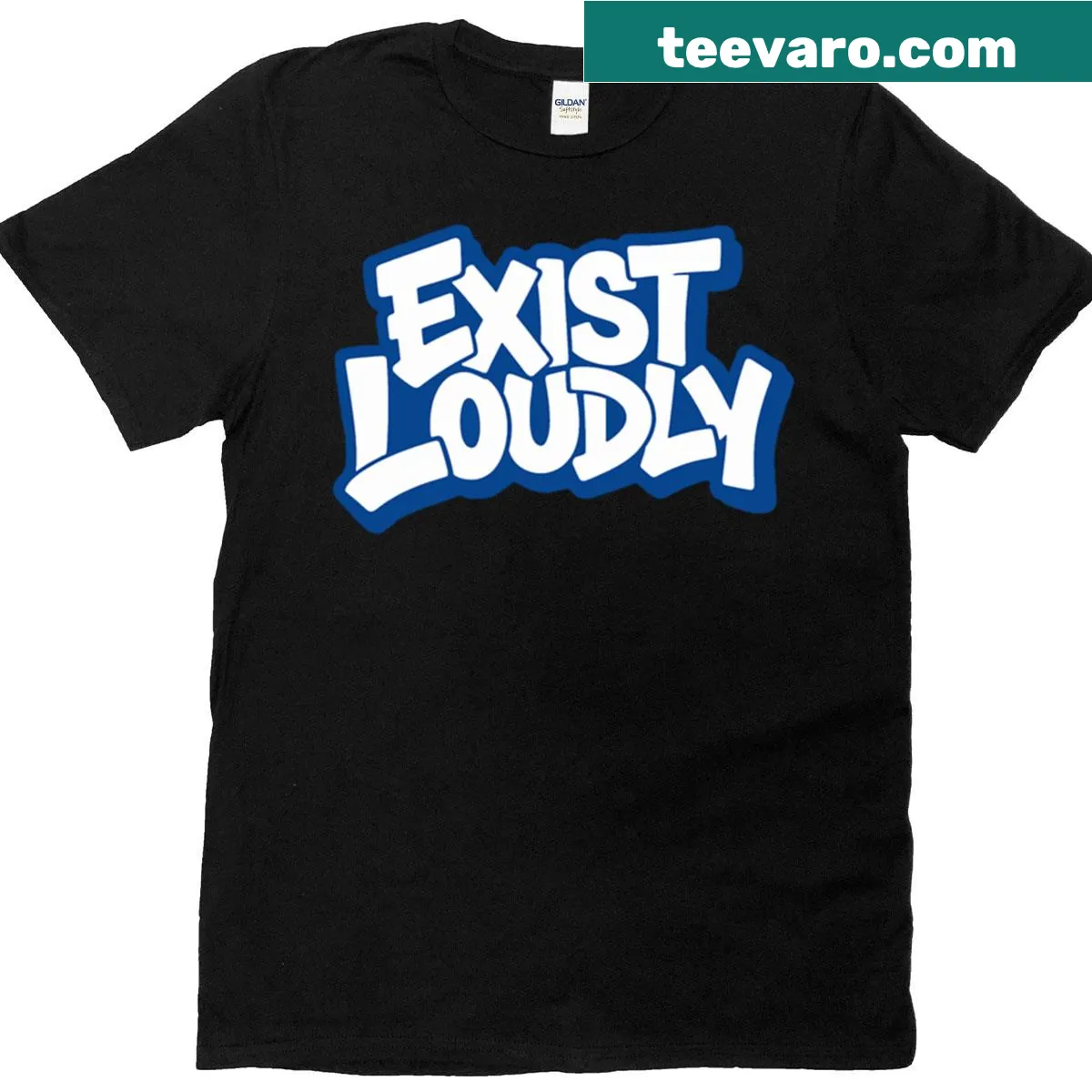 Bold text design T-shirt reading 'Exist Loudly' for humorous dads — on a men's t-shirt