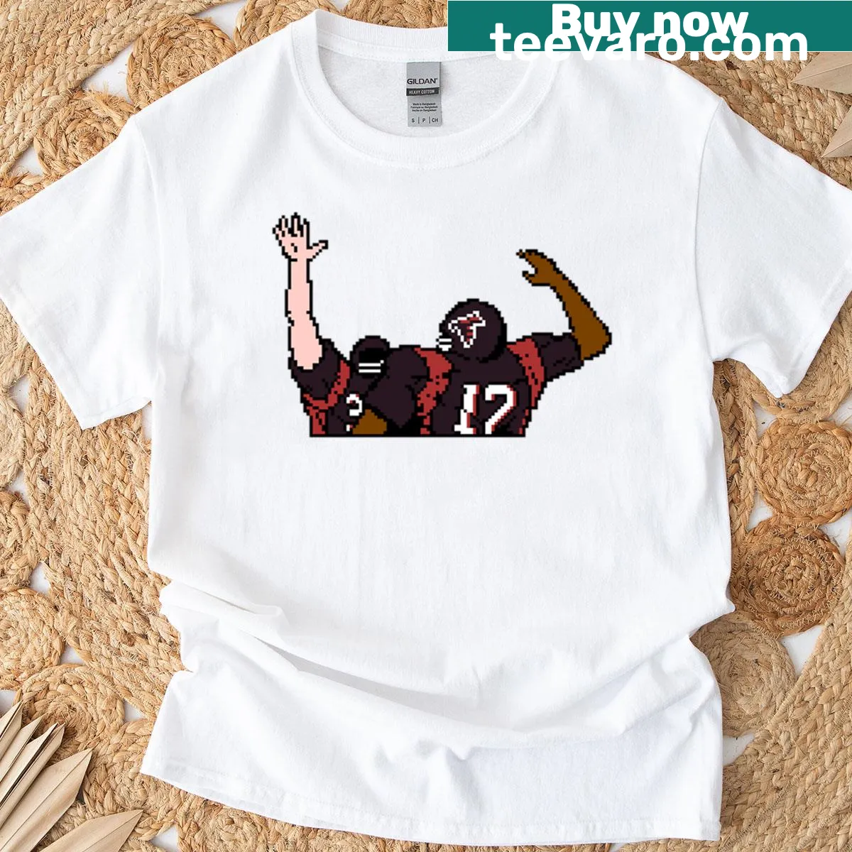 Vintage distressed t-shirt with a Falcons Tecmo Bowl graphic celebrating touchdowns — on a men's t-shirt