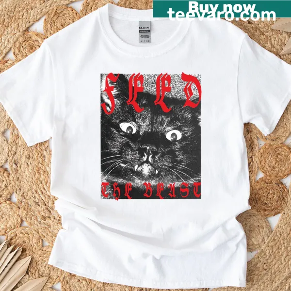 Playful t-shirt with a cartoon graphic that says 'Feed The Beast'
