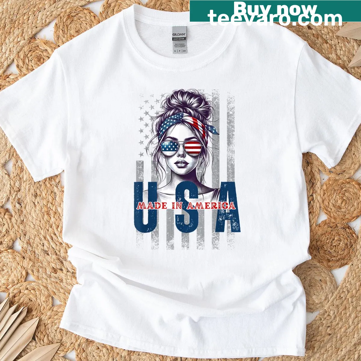 Funny 4th of July t-shirt for women with patriotic graphic — on a men's t-shirt