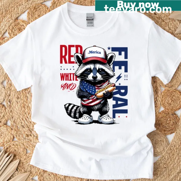 Cartoon raccoon in red, white, and blue for the 4th of July