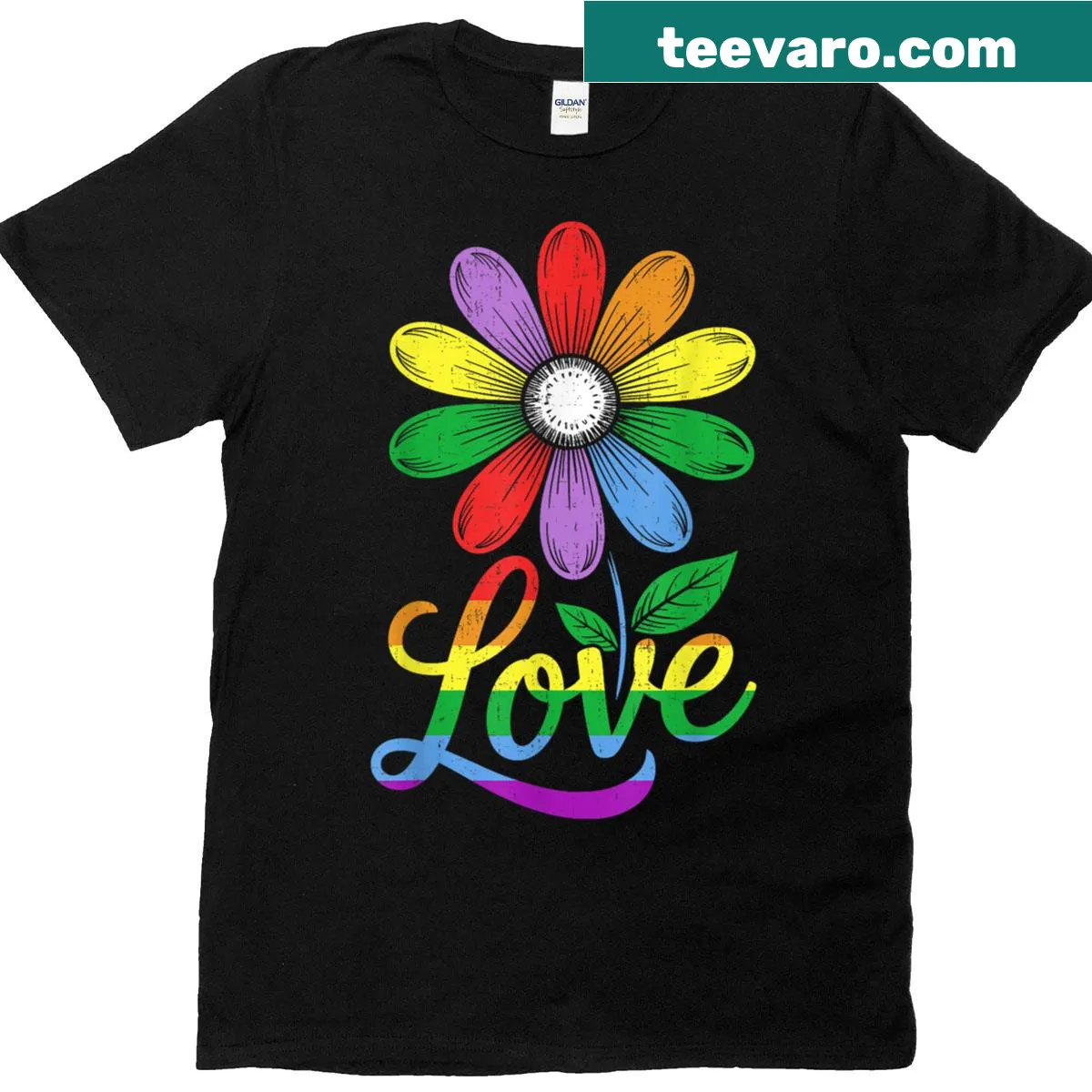 Skeleton hand holding a rainbow heart graphic for pride — on a men's t-shirt