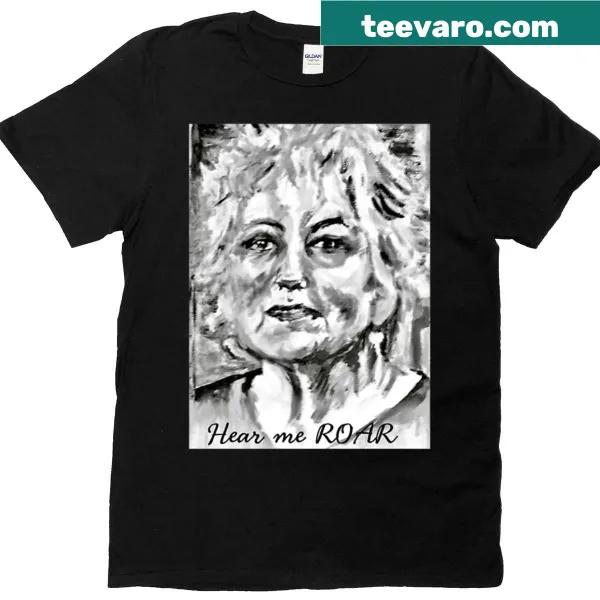 T-shirt featuring 'Hear Her Roar' text tribute to Germaine Greer