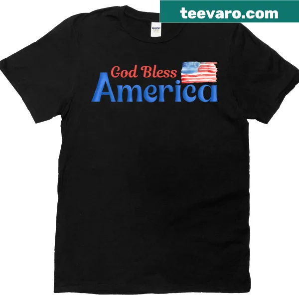 Watercolor American flag design on God Bless America T-shirt