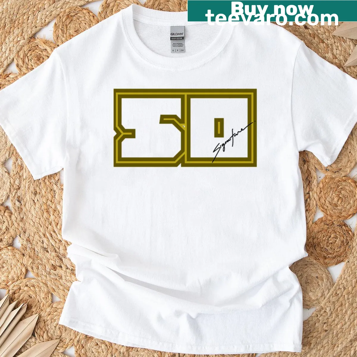 Geometric textile design with signature T-shirt — on a men's t-shirt