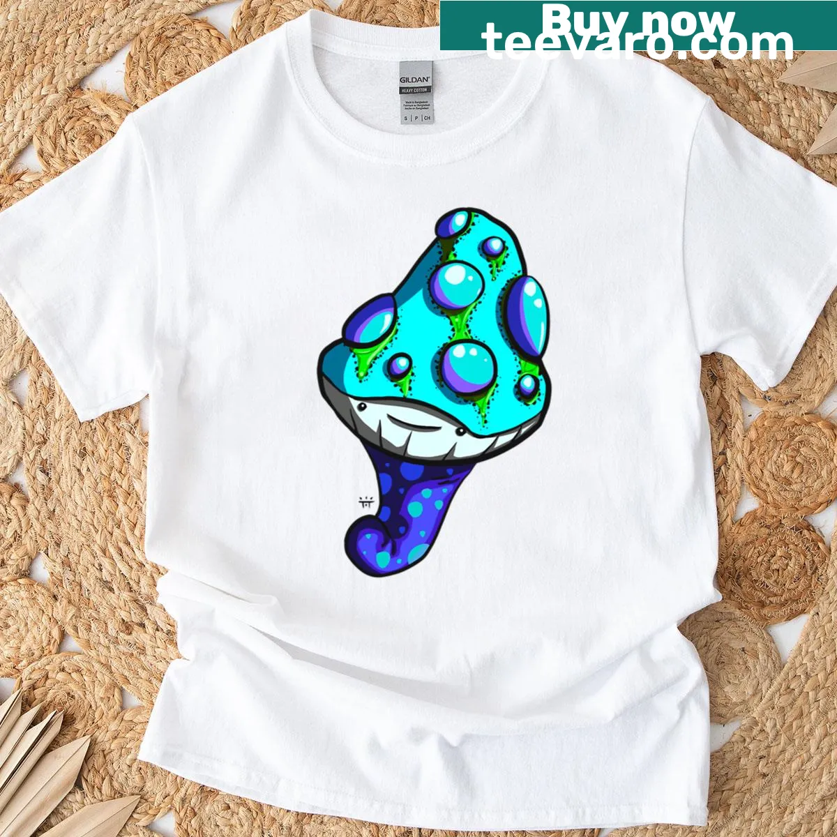 Cartoon mushroom design T-shirt — on a men's t-shirt