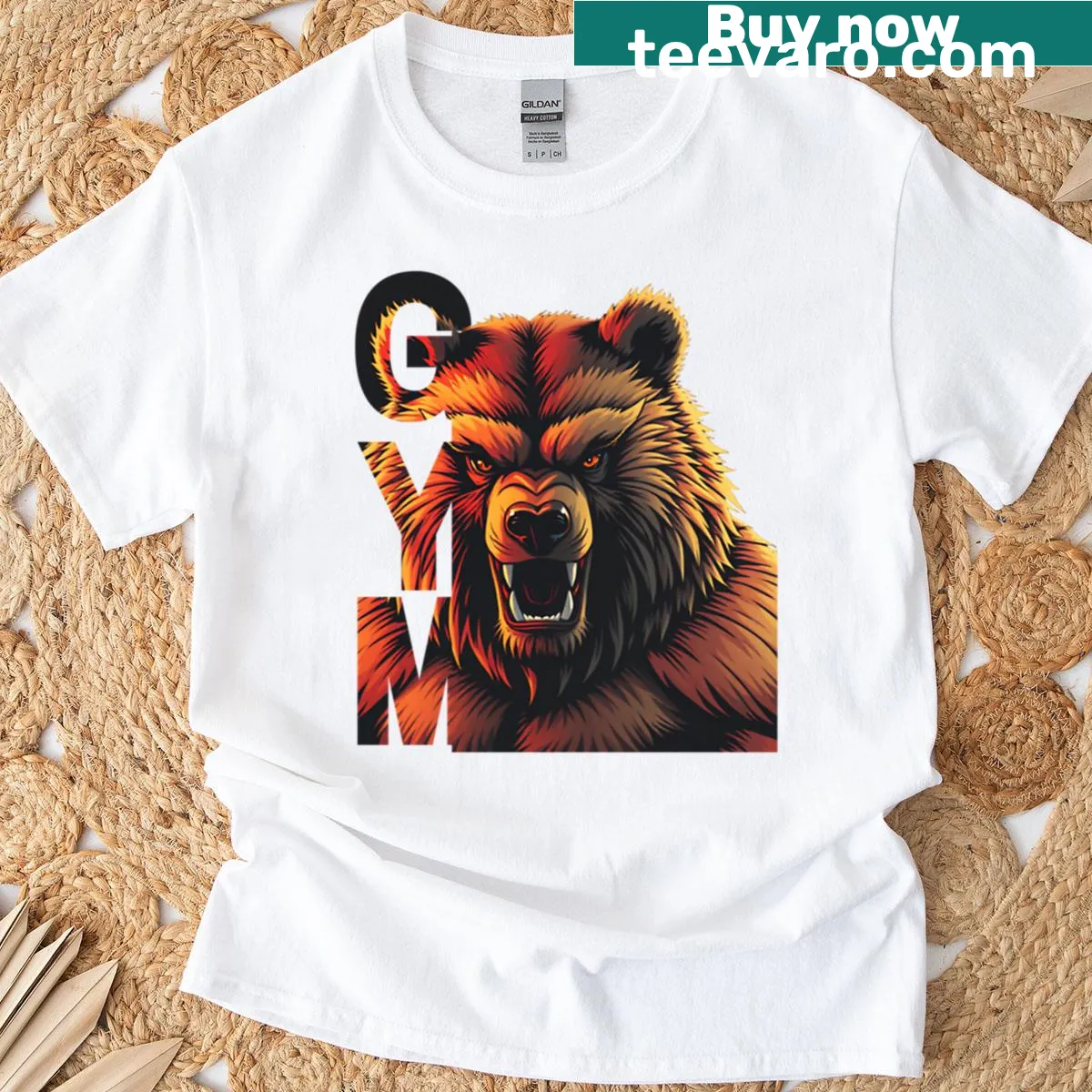 T-shirt featuring a powerful bear graphic for gym enthusiasts — on a men's t-shirt