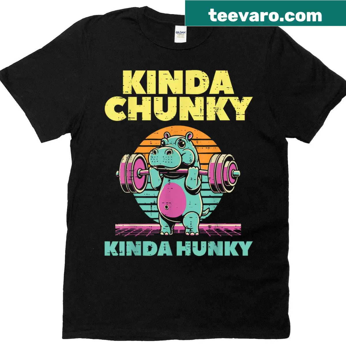 Funny illustration of a hippo on a workout T-shirt — on a men's t-shirt