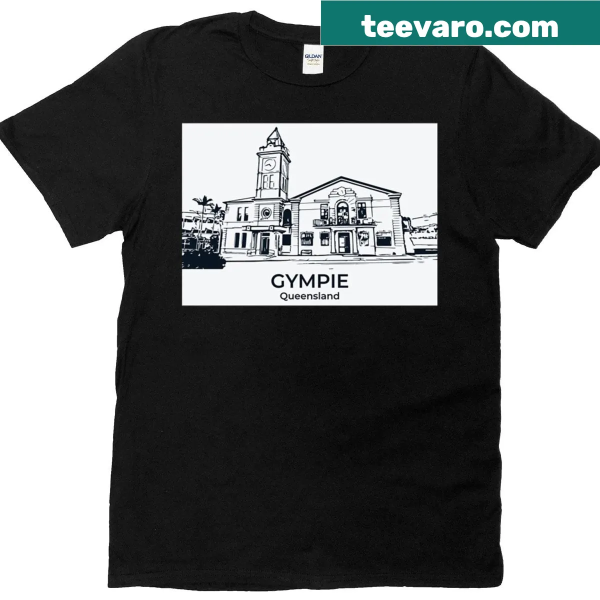 Illustrated Gympie Queensland T-shirt showcasing local landscapes — on a men's t-shirt