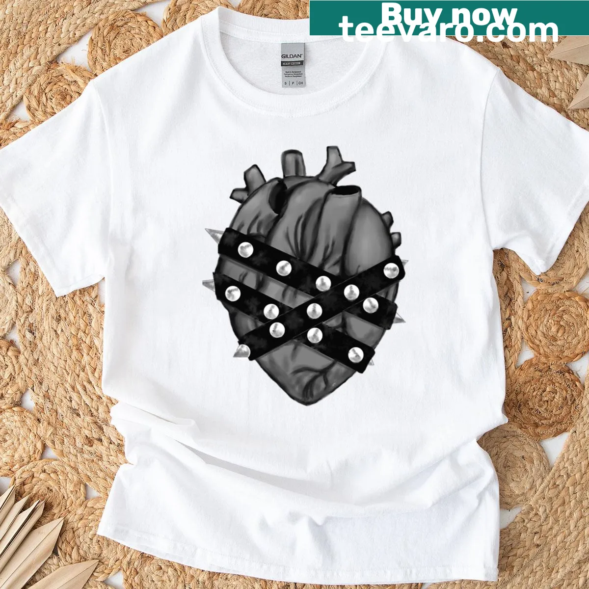Metal heart graphic design T-shirt — on a men's t-shirt