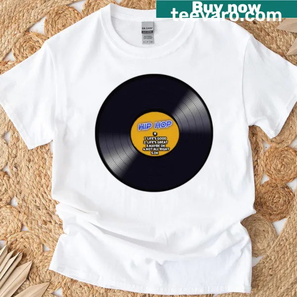 T-shirt featuring a vinyl record with musical notes for music lovers