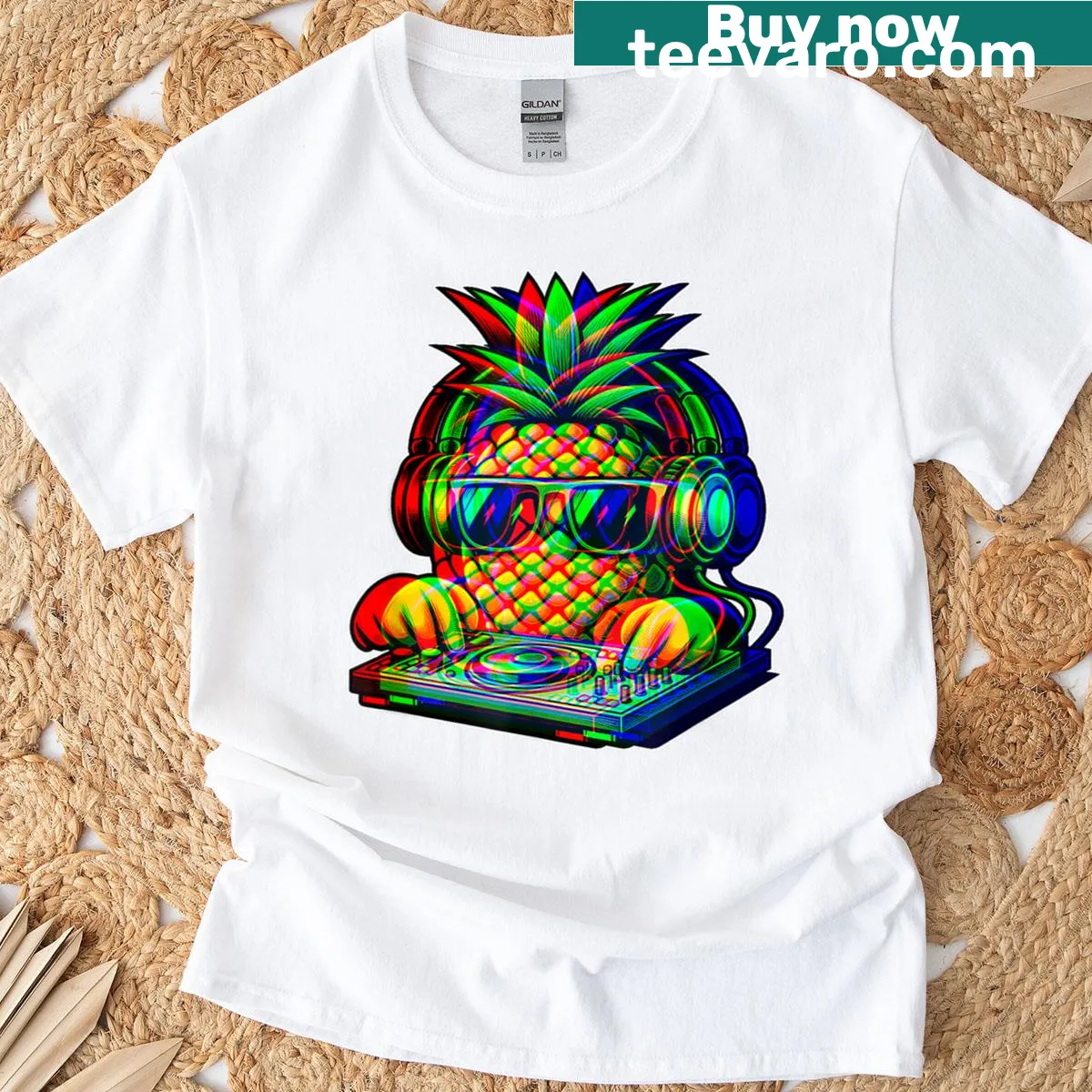 Pineapple DJ graphic T-shirt for music lovers — on a men's t-shirt