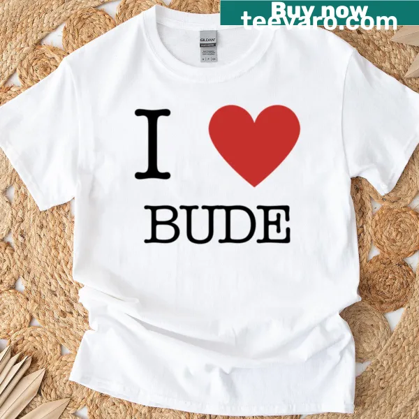 T-shirt featuring a heart and the phrase I Heart Bude
