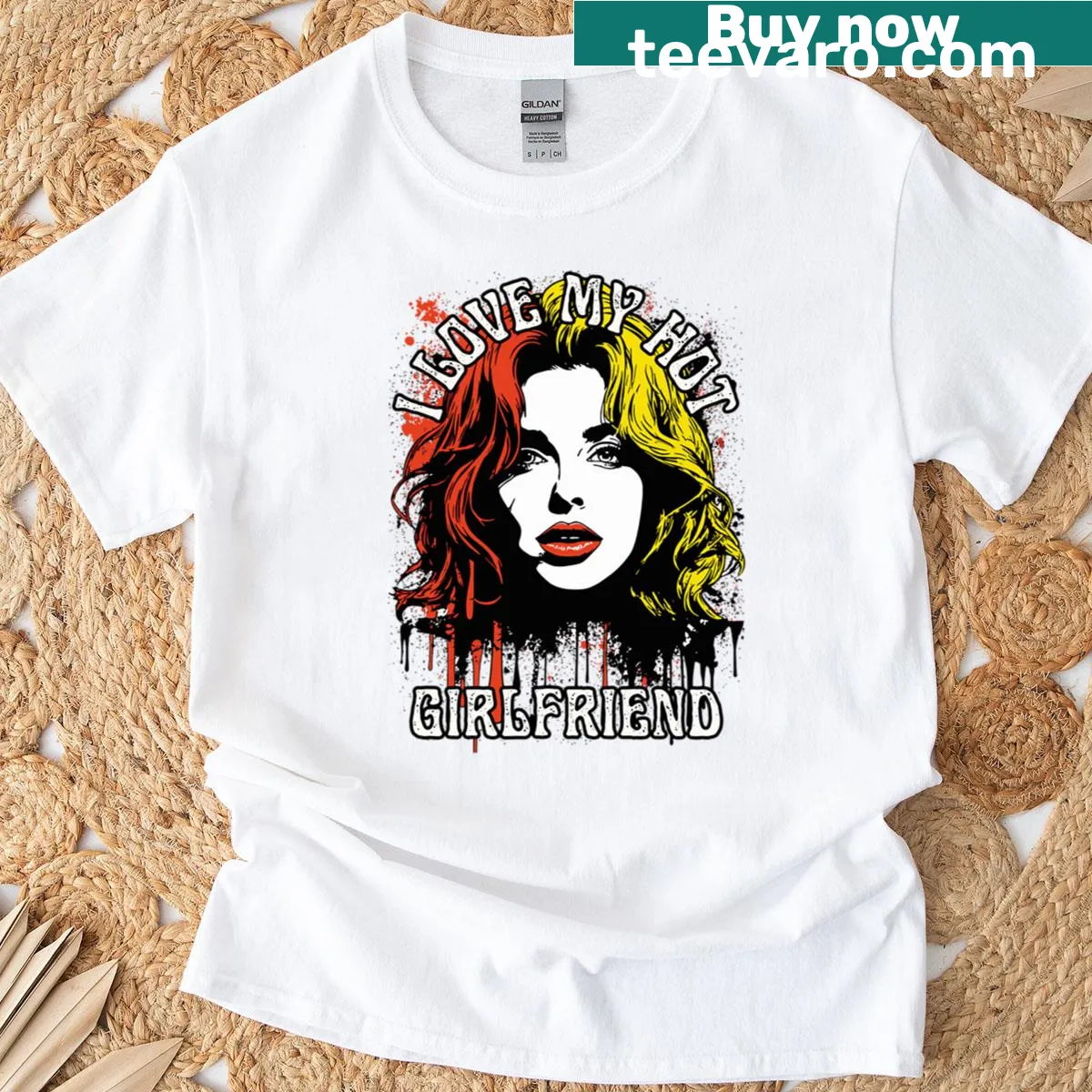 T-shirt stating I Love My Hot Girlfriend — on a men's t-shirt