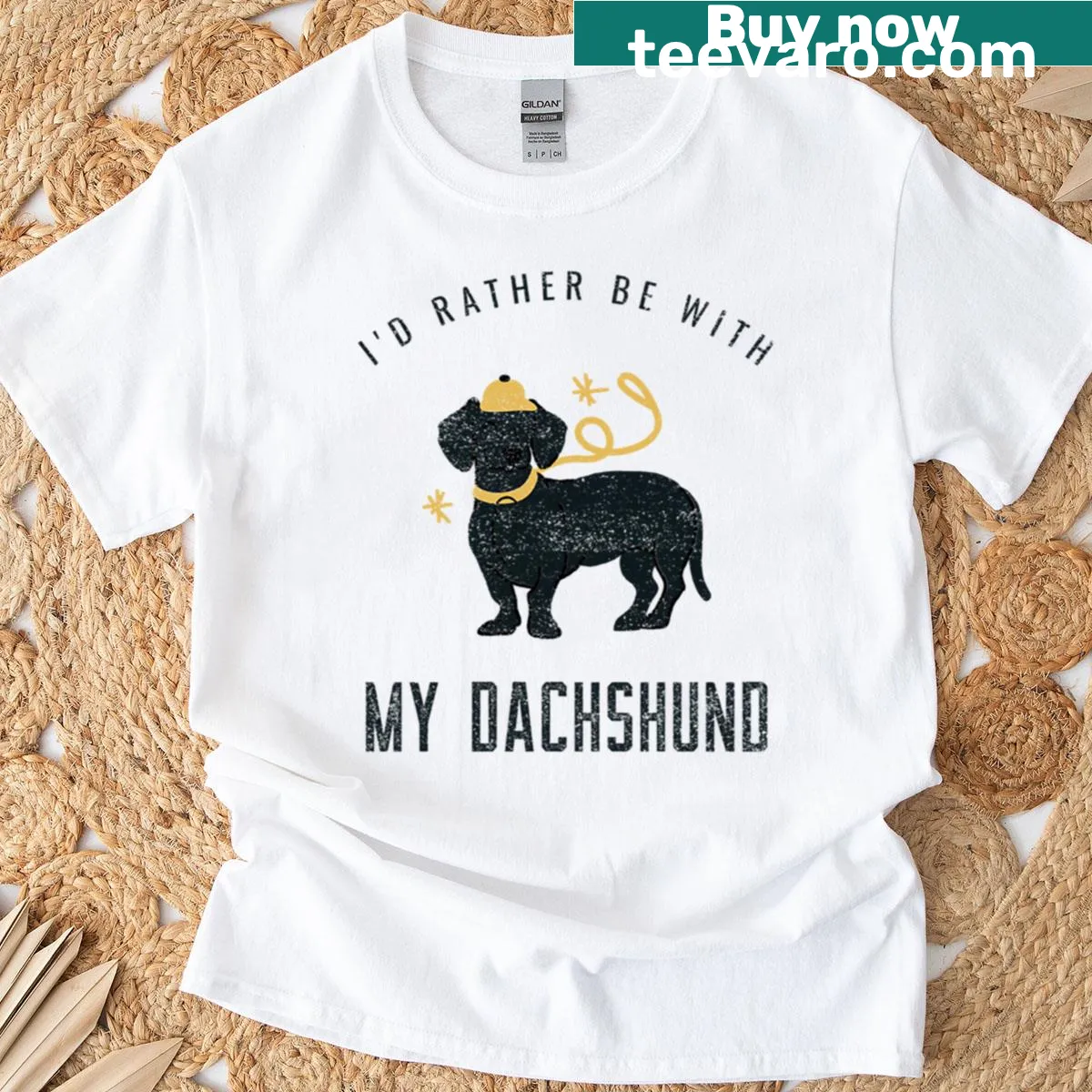 Funny T-shirt with the phrase 'I’d Rather Be With My Dachshund'. — on a men's t-shirt