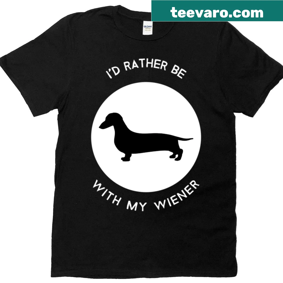 Funny dachshund lover t-shirt with playful text — on a men's t-shirt