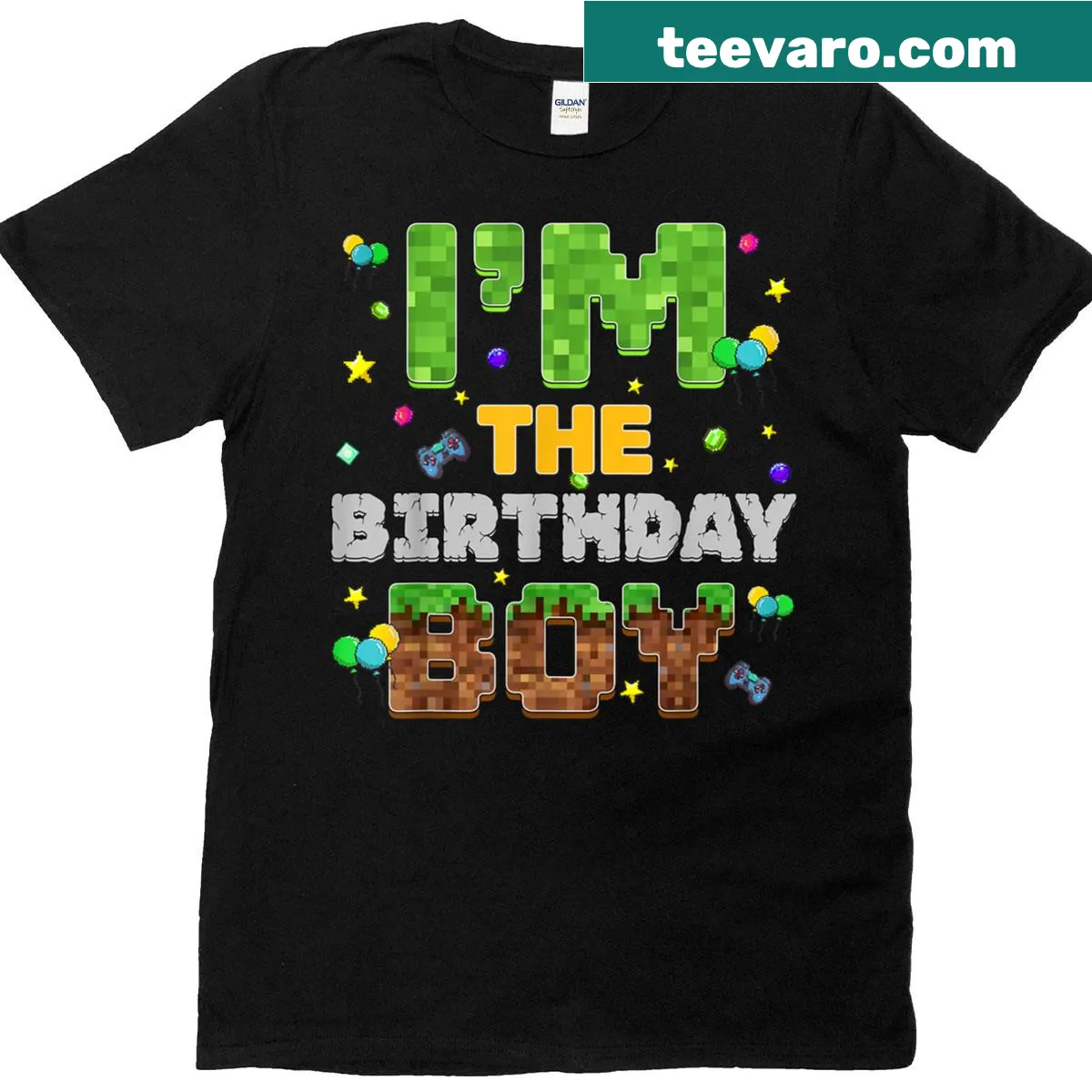 Pixelated gaming birthday T-shirt for boys — on a men's t-shirt