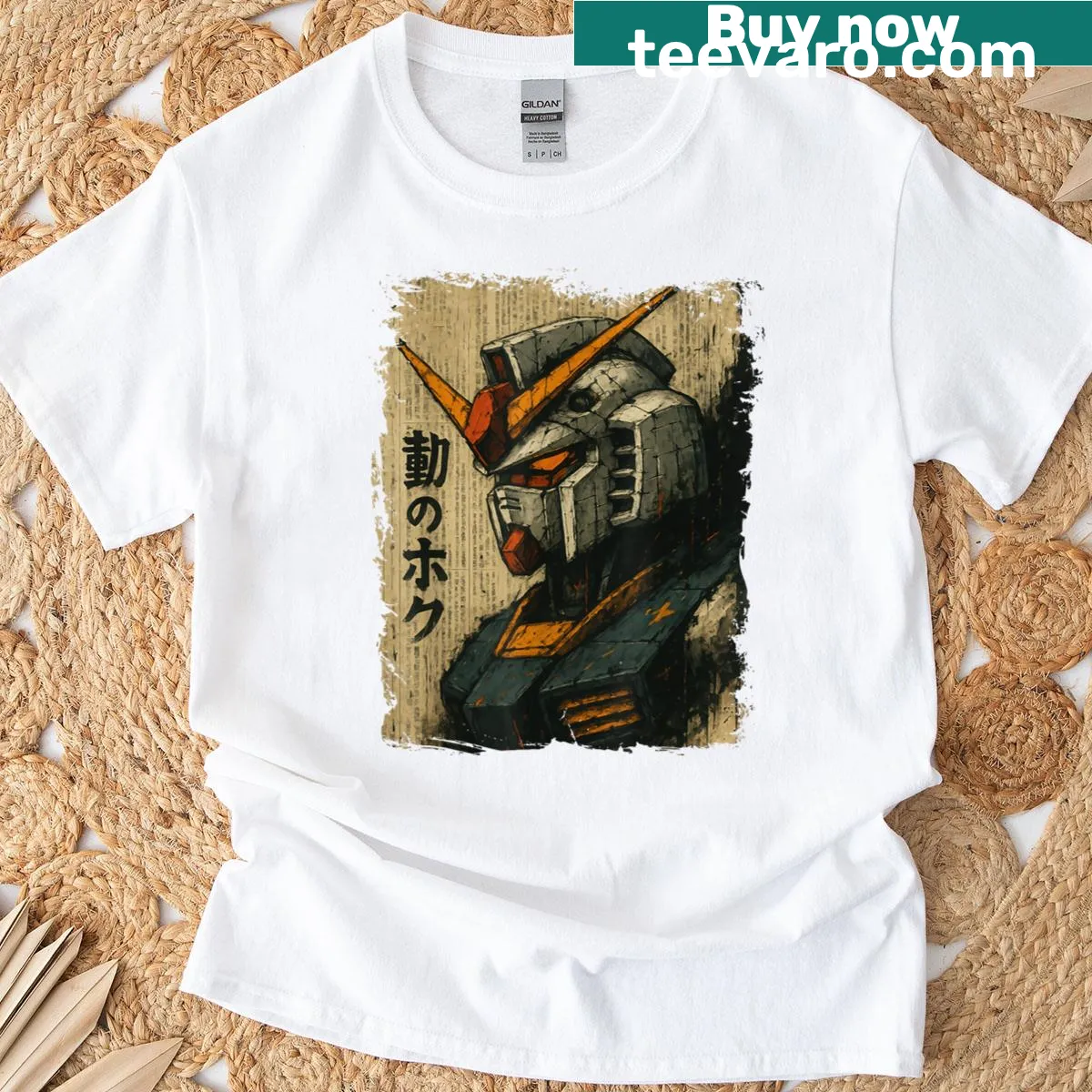 Vintage anime inspired t-shirt featuring a mecha robot head graphic — on a men's t-shirt