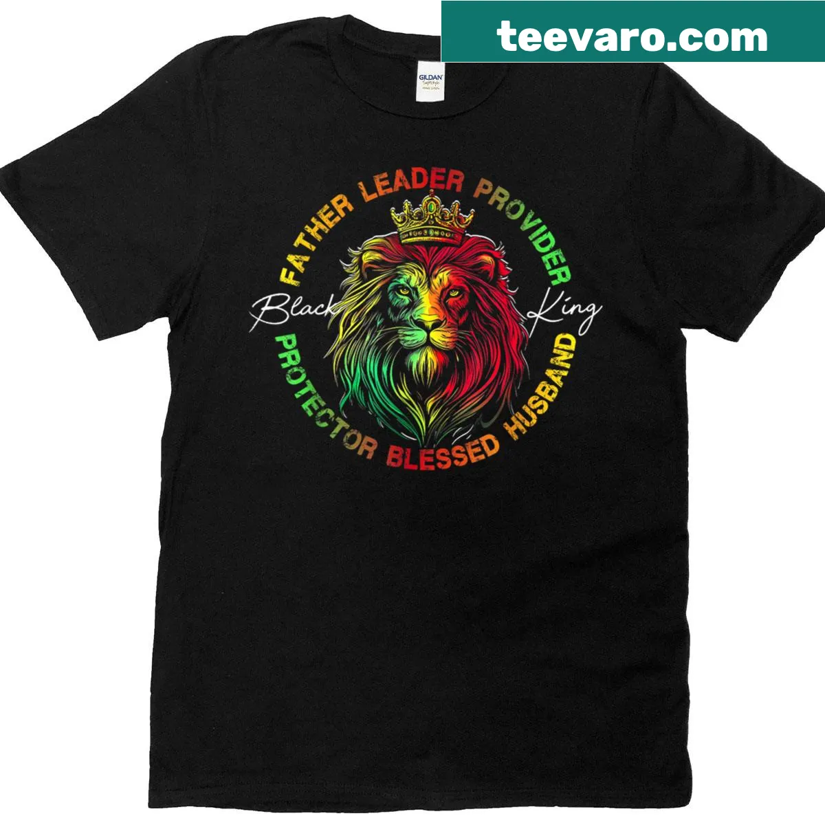T-shirt honoring Black fathers with 'Black King' text and Juneteenth theme. — on a men's t-shirt