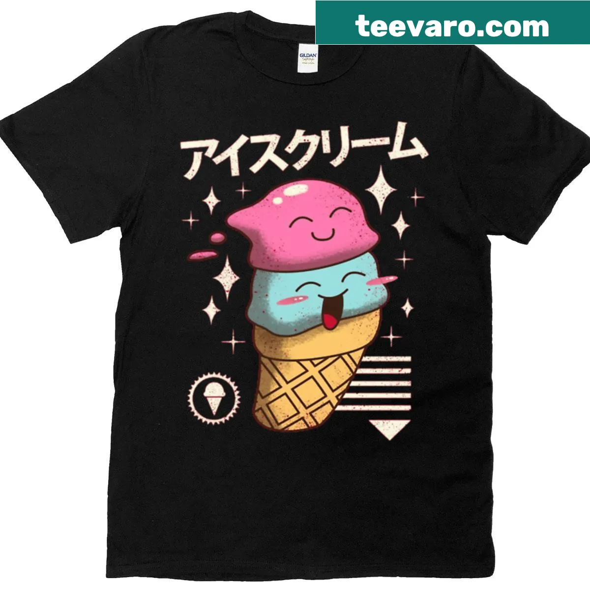 T-shirt featuring a cute kawaii ice cream design. — on a men's t-shirt