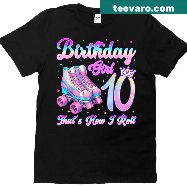 Illustrated roller skating T-shirt for kids' 10th birthday