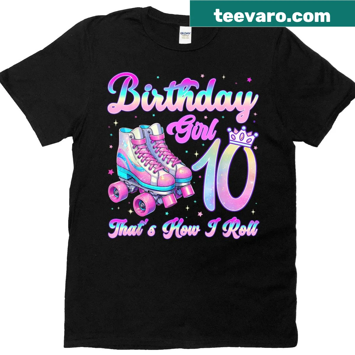 Illustrated roller skating T-shirt for kids' 10th birthday — on a men's t-shirt