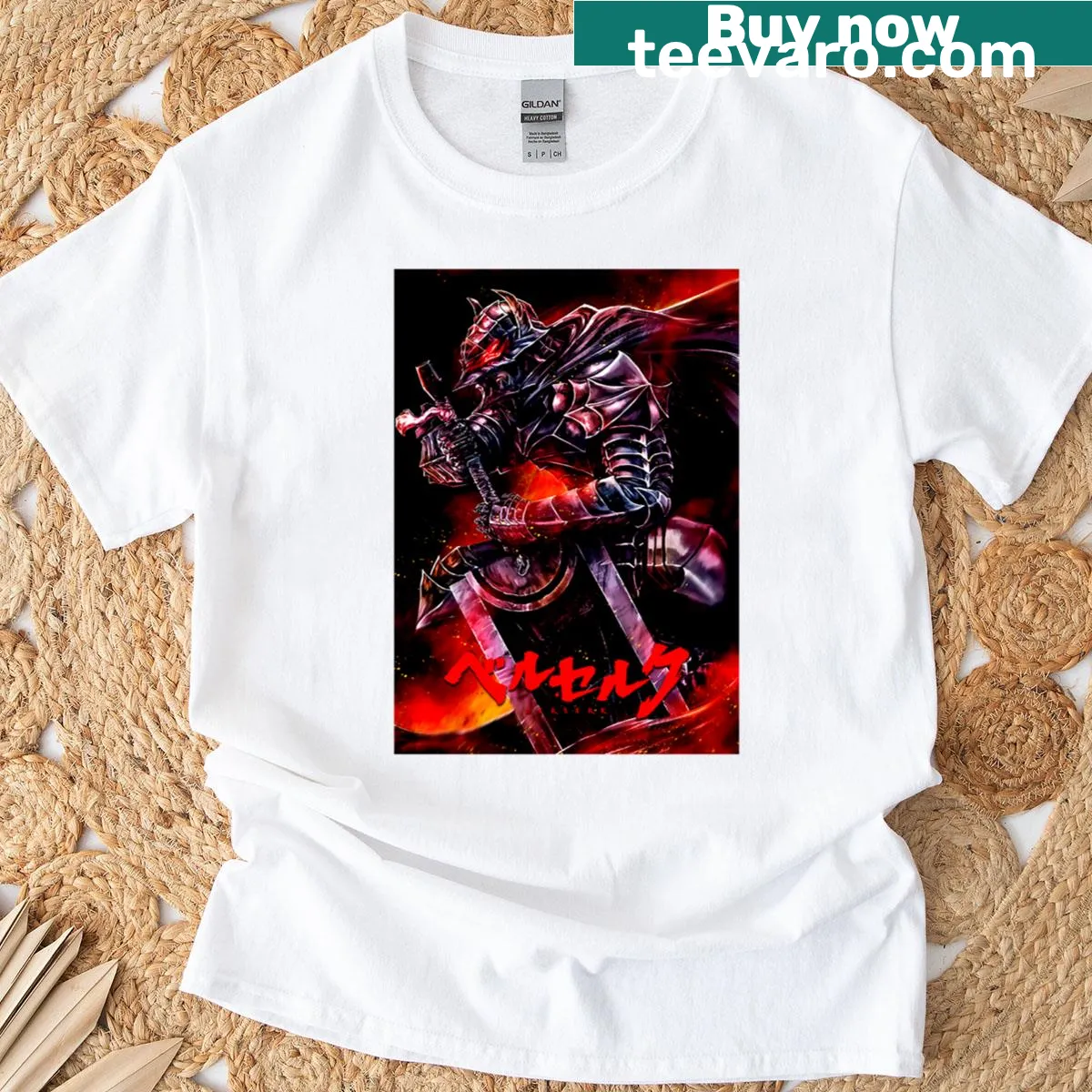 Graphic of a majestic sword on a fantasy-themed t-shirt — on a men's t-shirt