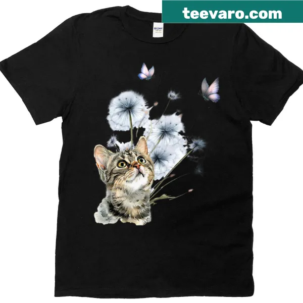 Illustration of playful kittens with dandelions on a T-shirt