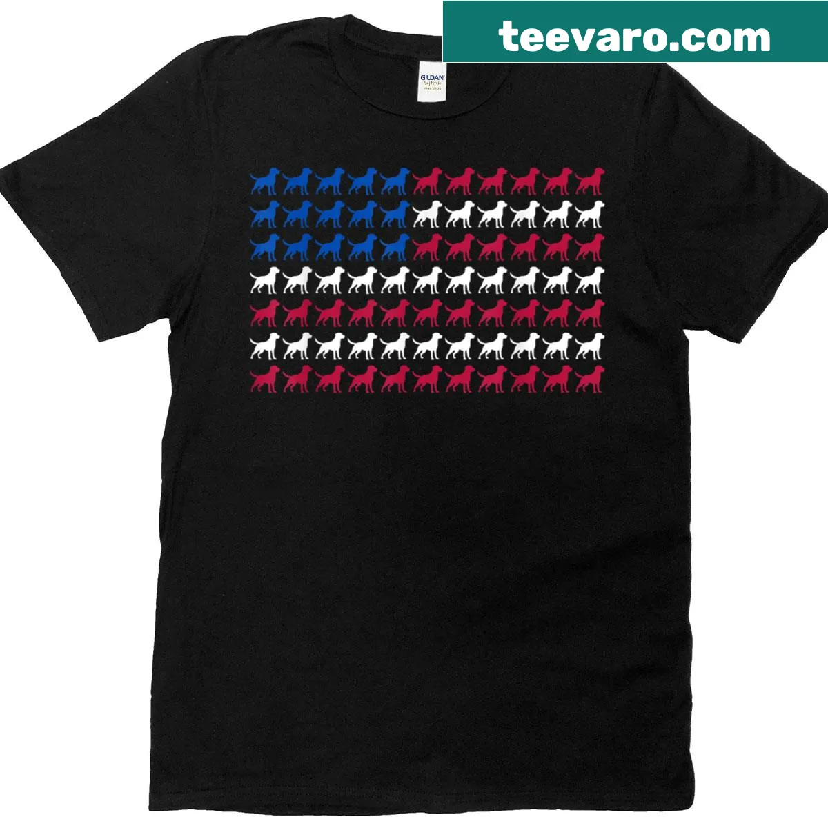 Labrador Retriever with American flag graphic on T-shirt — on a men's t-shirt