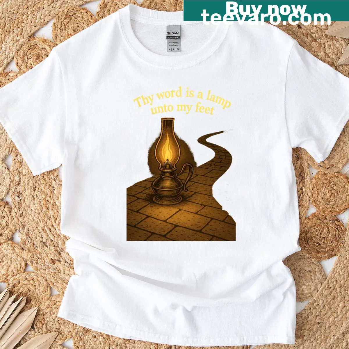 T-shirt with 'Lamp Unto My Feet' from Psalm 119:105 — on a men's t-shirt