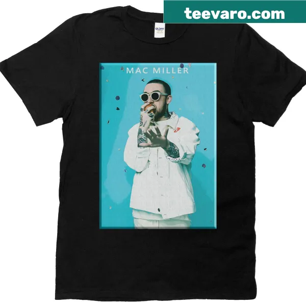 Mac Miller tribute t-shirt with blue background illustration