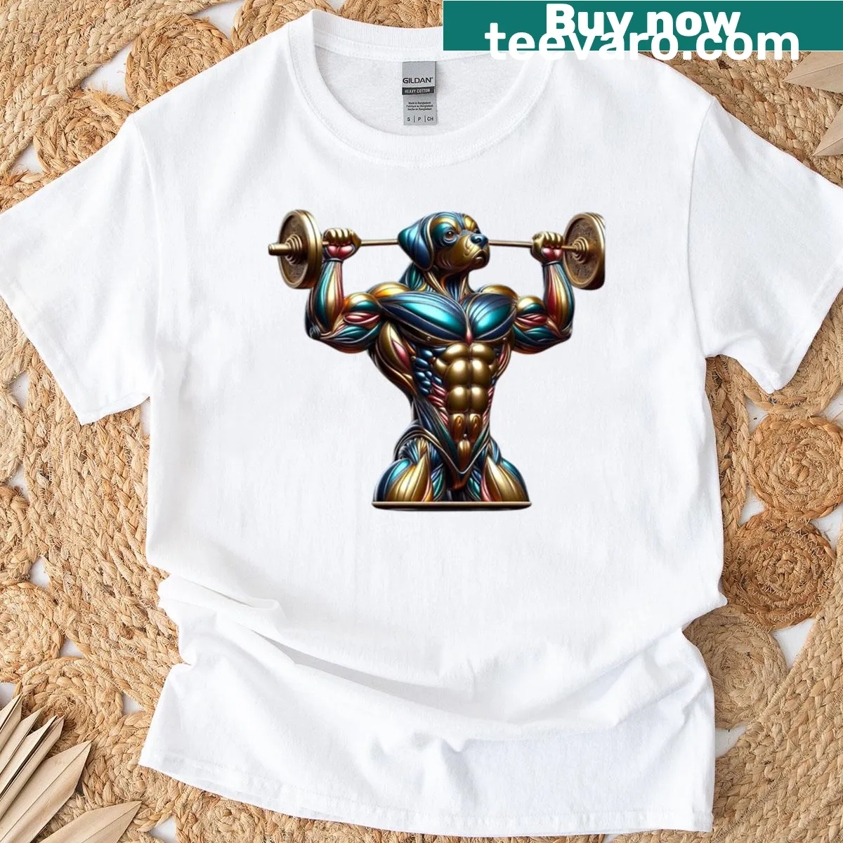 Alpha Dog T-shirt featuring illustration of a powerful guardian — on a men's t-shirt
