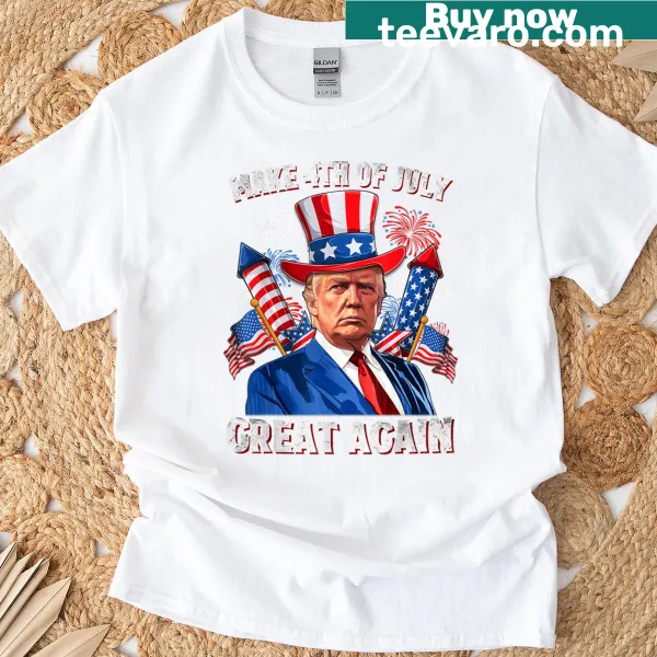 Fourth of July graphic t-shirt with fireworks and text