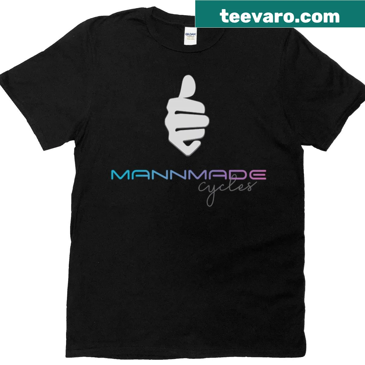 T-shirt with Mannmade Cycles logo on the back — on a men's t-shirt