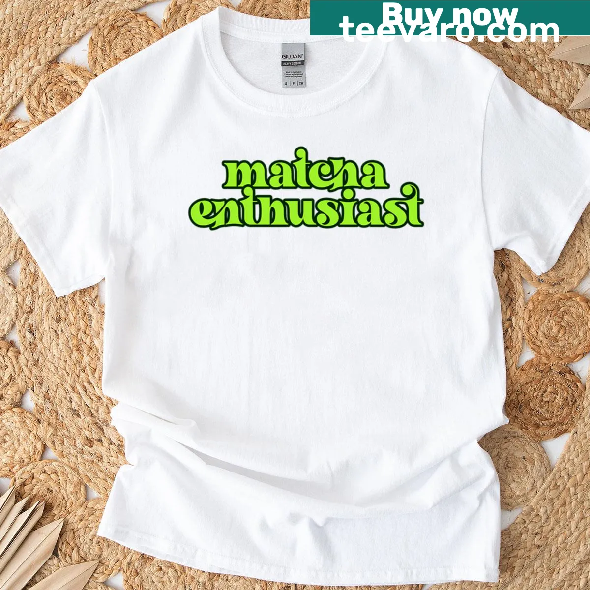 T-shirt featuring bold text design celebrating matcha enthusiasts. — on a men's t-shirt