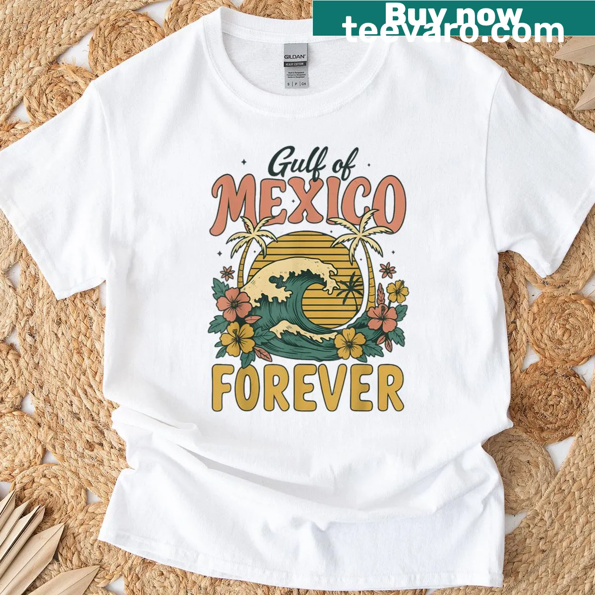 Vintage Gulf Of Mexico t-shirt with scenic graphic design — on a men's t-shirt