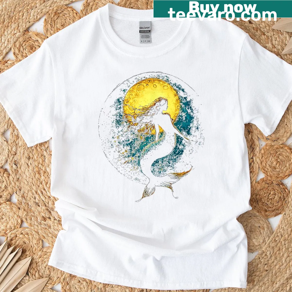 Illustration of a whimsical mermaid in a fantasy art style — on a men's t-shirt