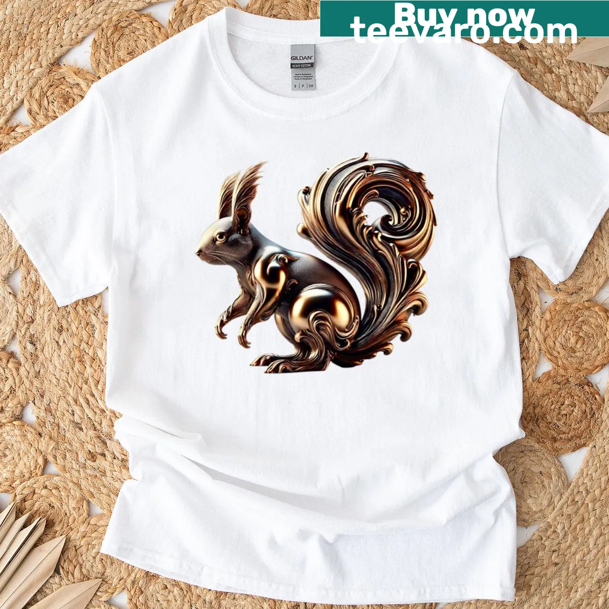 T-shirt with an illustration of a whimsical squirrel in an art style. — on a men's t-shirt