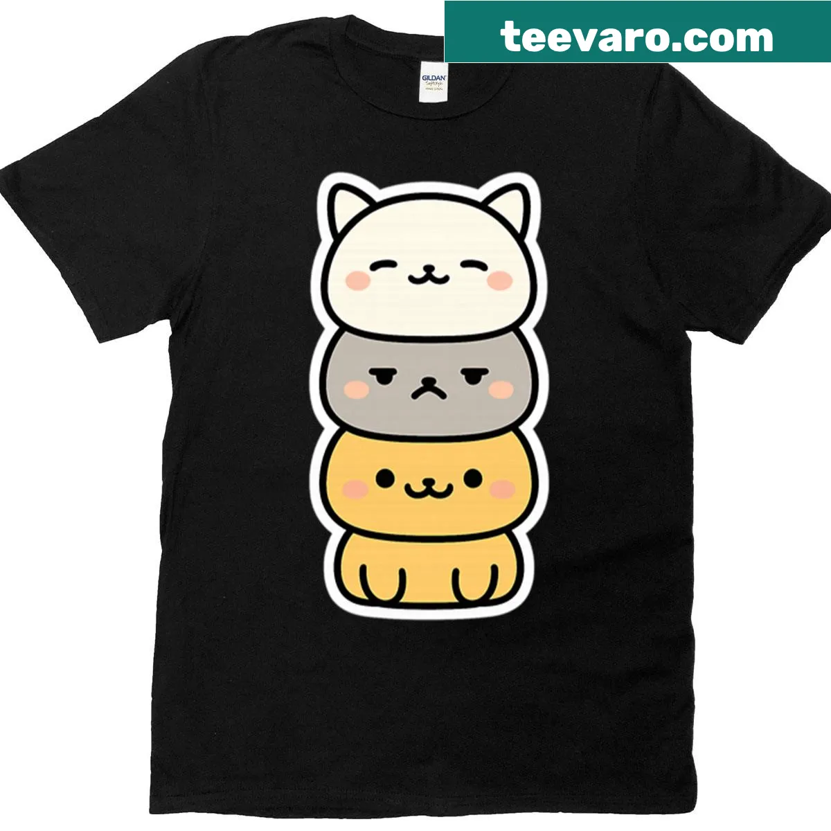 T-shirt featuring a cute design of stacked mochi cats — on a men's t-shirt