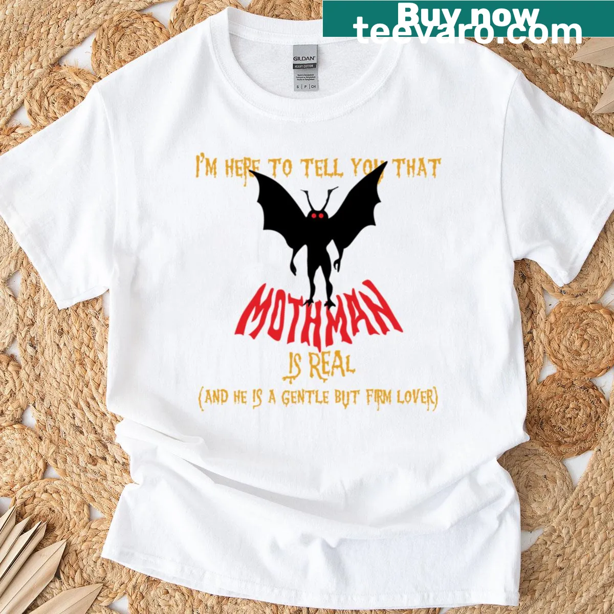 Adorable graphic of a moth with humorous text on a T-shirt — on a men's t-shirt