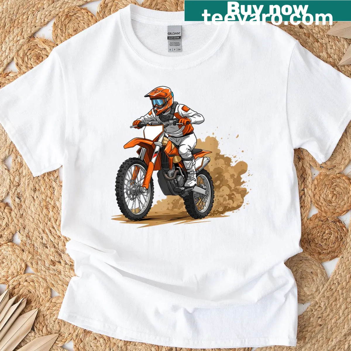 Bold motocross dirt bike design t-shirt — on a men's t-shirt