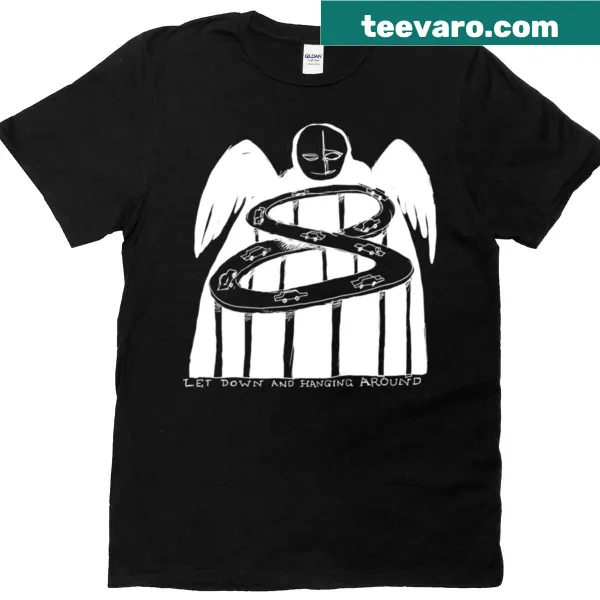 Inverted illustrated lyrics from 'Let Down' on a t-shirt