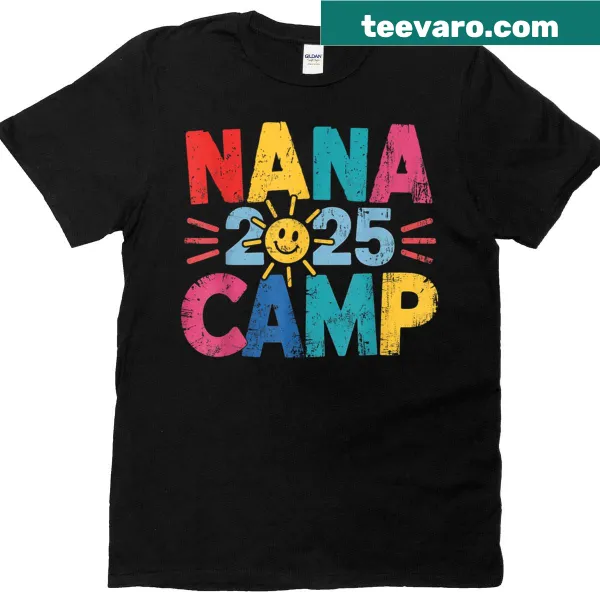 Kids T-shirt with 'Nana Camp 2025' graphic design in playful typography
