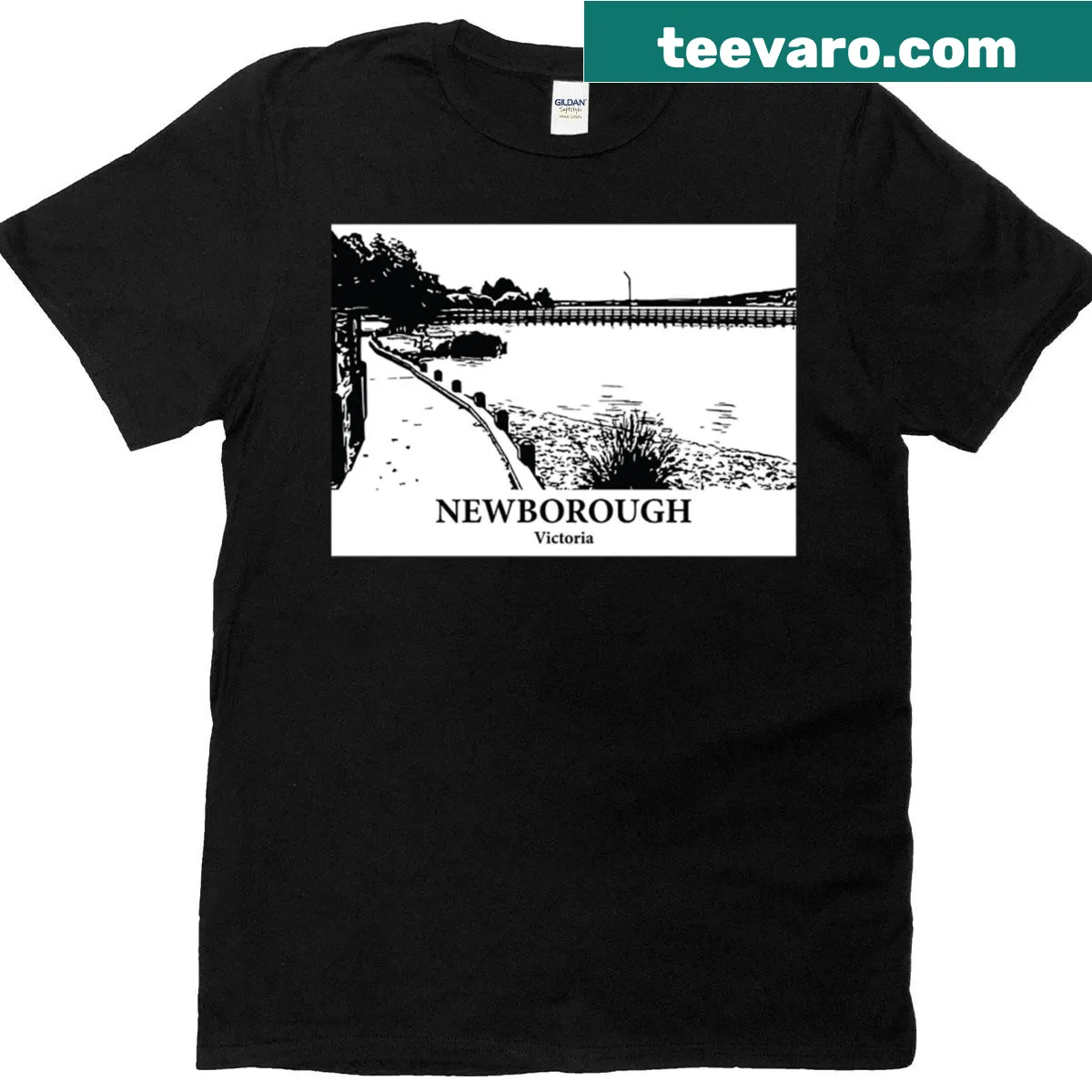 T-shirt featuring design inspired by Newborough, Victoria — on a men's t-shirt