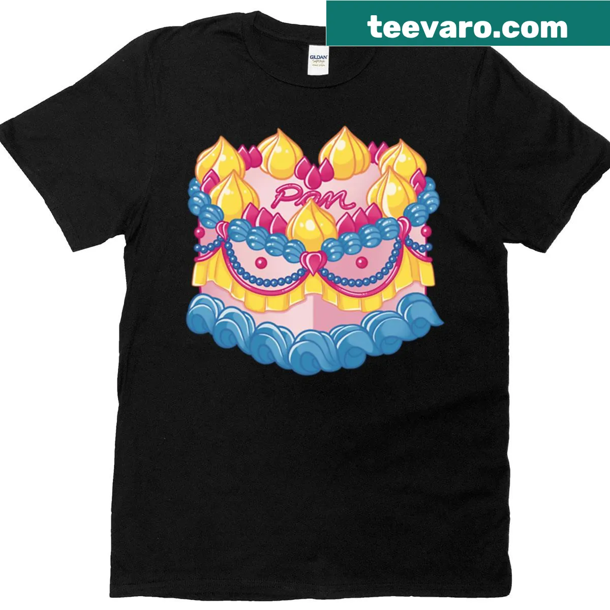 Whimsical cake graphic t-shirt celebrating baking and pride — on a men's t-shirt