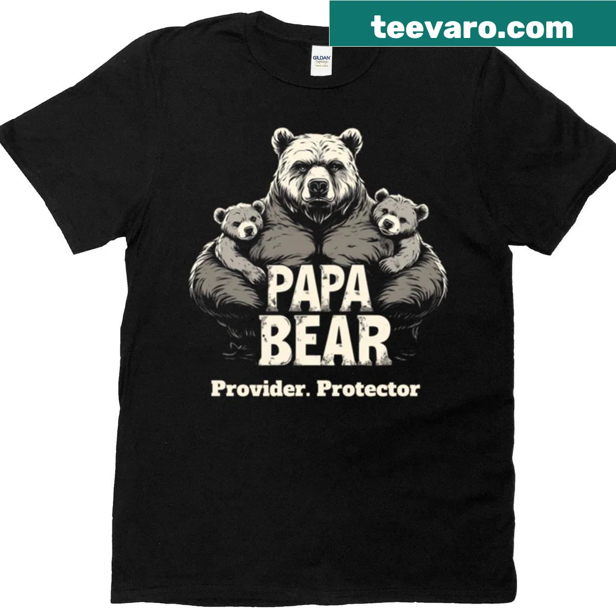 Papa Bear badge emblem T-shirt with bear graphic — on a men's t-shirt