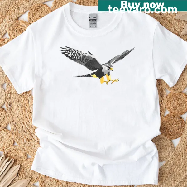Realistic graphic of a Pelegrine Falcon on T-shirt