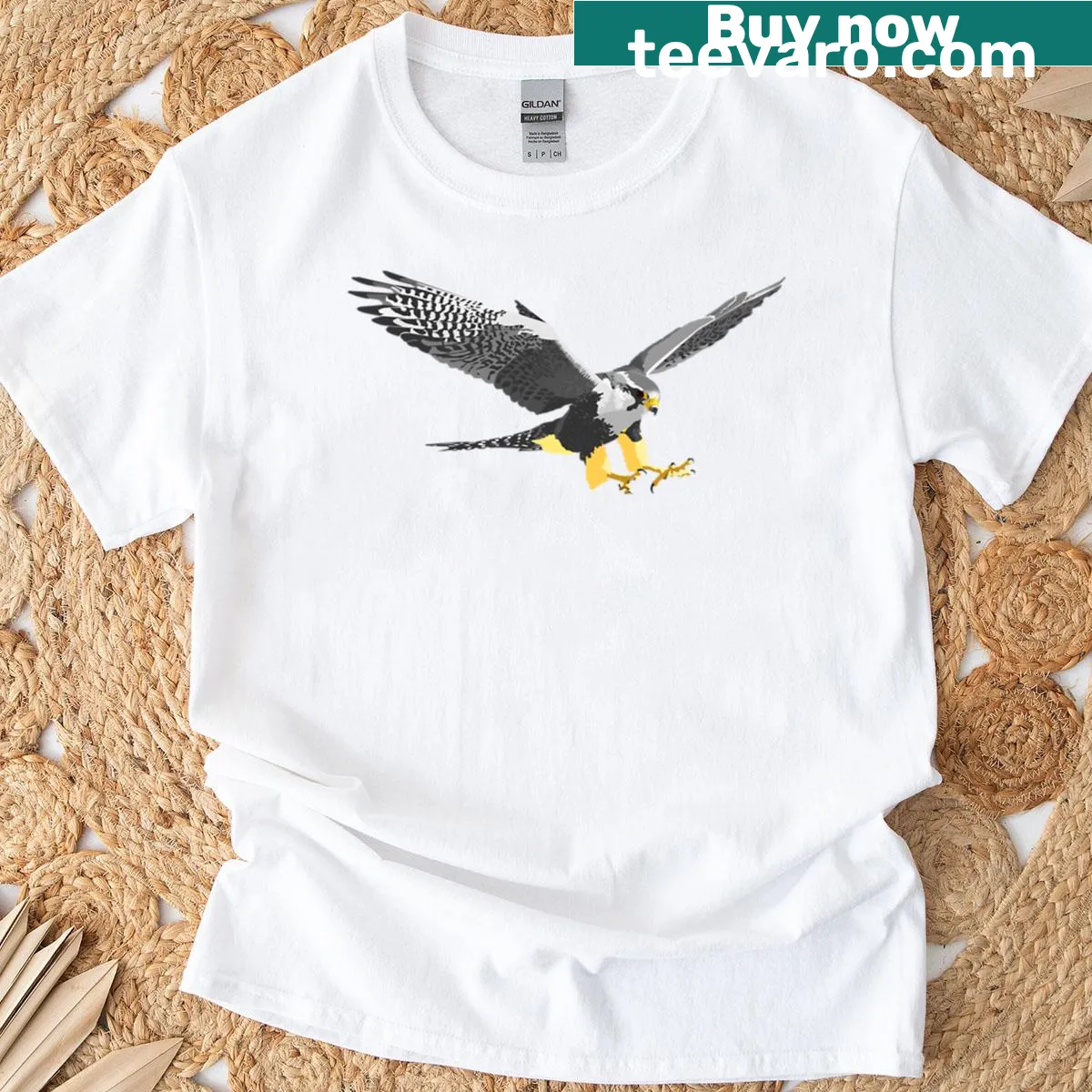 Realistic graphic of a Pelegrine Falcon on T-shirt — on a men's t-shirt