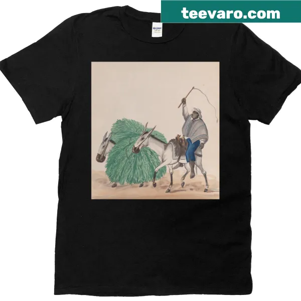 Illustration of a Peruvian peasant with mules on a T-shirt