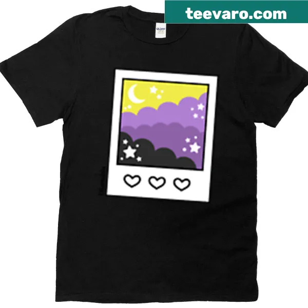 Artistic representation of a starry cloudy sky, non-binary T-shirt.